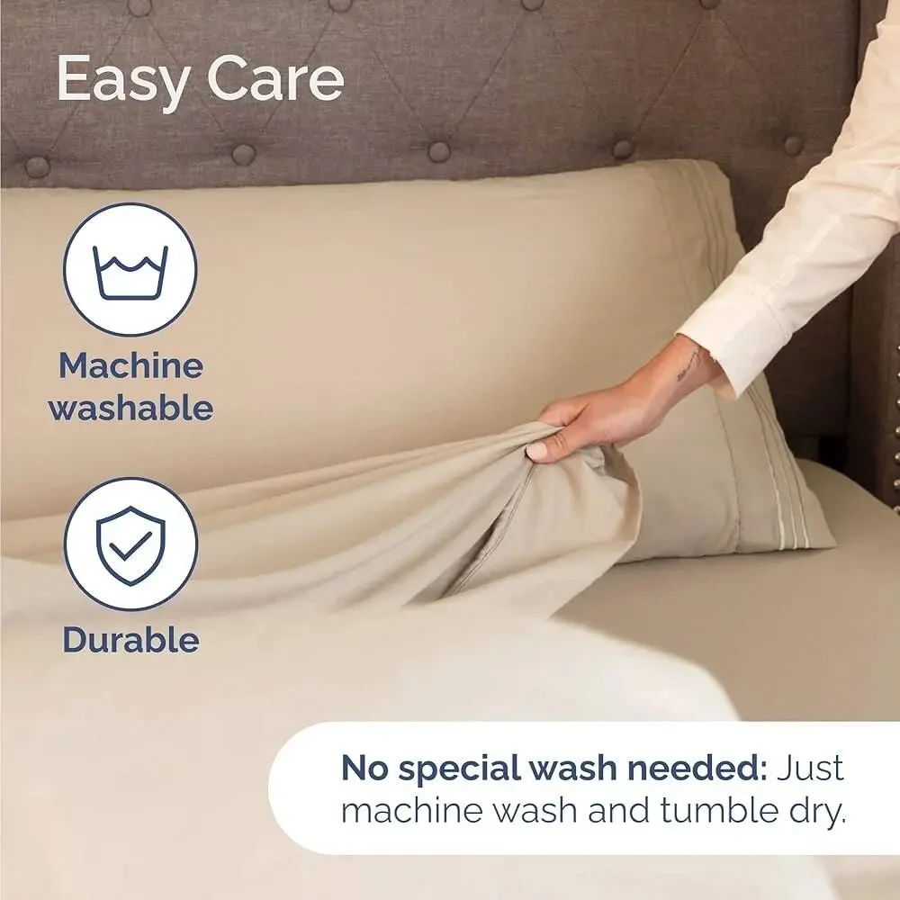 New Twin 3 Piece Cream Sheet Set Deep Pockets Comfy Breathable Cooling Bedding